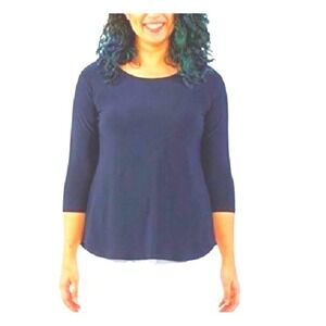 Sympli Go To Classic T Relax Size 8 Navy Blue NWT 3/4 Sleeve Scoop Neck  Top